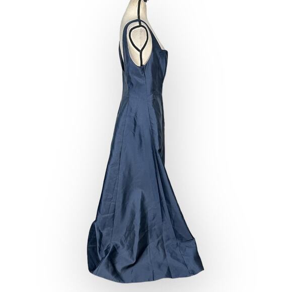 Alfred Sung Maxi Gown Women's 14R Navy Blue Square Neck Satin A-Line Sleeveless - Picture 8 of 11